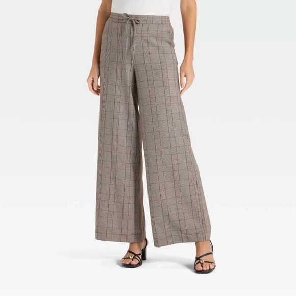 a new day Pants - NWT a new day Wide-Leg Drawstring Pants- Grey Plaid XXL
